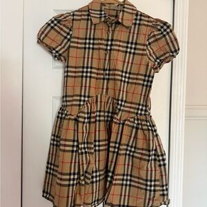 Burberry Beige Check Short Sleeve Shirt Dress with Red Accents
